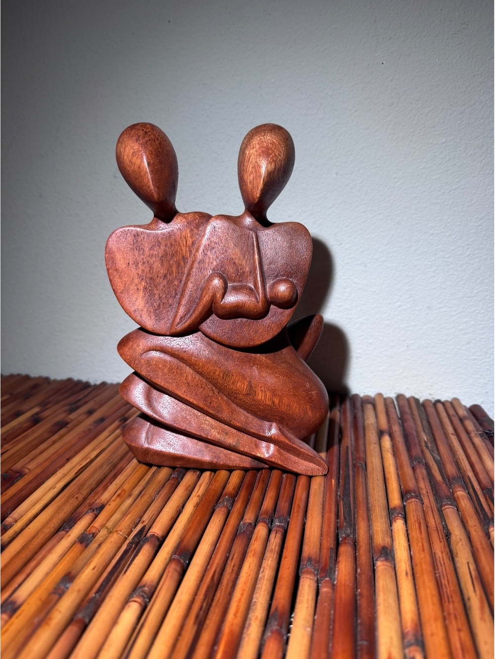 NOVICA W Rendah Hand Carved Wood Abstract Embracing Couple Sculpture Indonesia